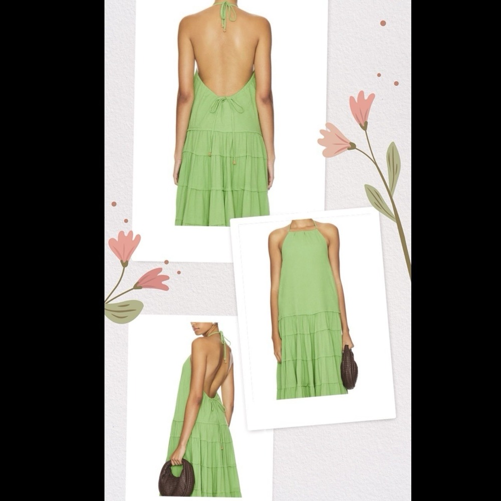 Free People L Somewhere Sunny Drop Waist Halter Maxi Dress Flowy Tiered Boho$118